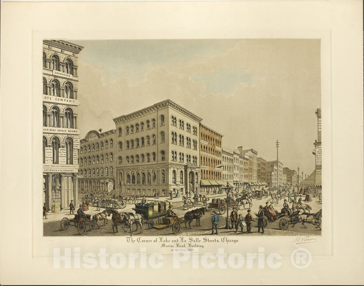 Art Print : Corner of Lake and La Salle Streets, Chicago, Marine Bank Building in the Year 1864, Raoul Varin, c 1936, Vintage Wall Decor :