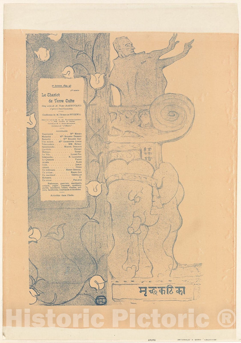 Art Print : Program for "The Little Clay Cart", Henri de Toulouse-Lautrec, c 1893, Vintage Wall Decor :