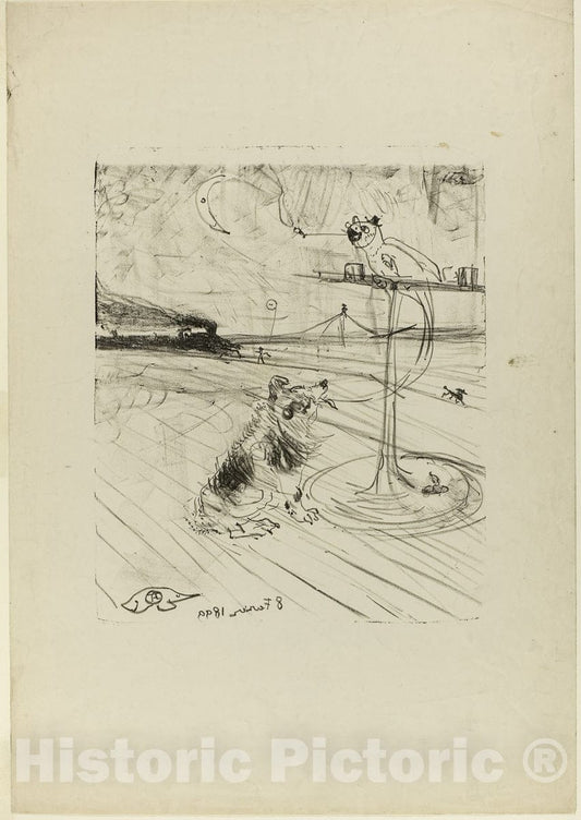 Art Print : The Dog and the Parrot, Henri de Toulouse-Lautrec, c 1900, Vintage Wall Decor :