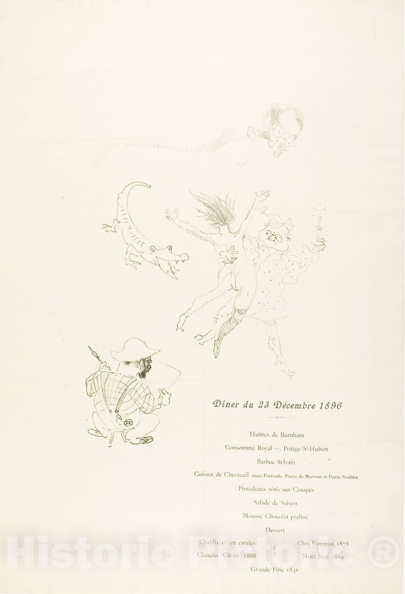 Art Print : Le crocodile, Menu, Henri de Toulouse-Lautrec, c.1899, Vintage Wall Decor :
