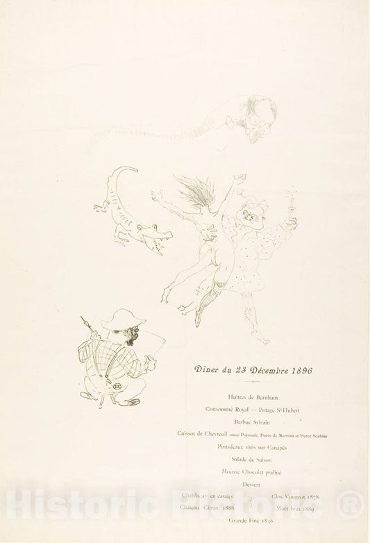 Art Print : Le crocodile, Menu, Henri de Toulouse-Lautrec, c.1899, Vintage Wall Decor :