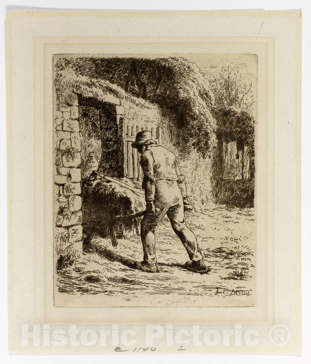 Art Print : Peasant with a Wheelbarrow, Jean FranÃ§ois Millet, c.1866, Vintage Wall Decor :