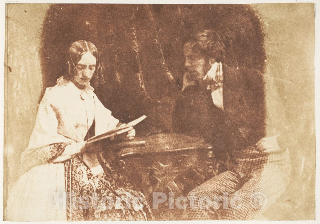 Photo Print : Hill and Adamson - Couple Seated, Woman Reading : Vintage Wall Art