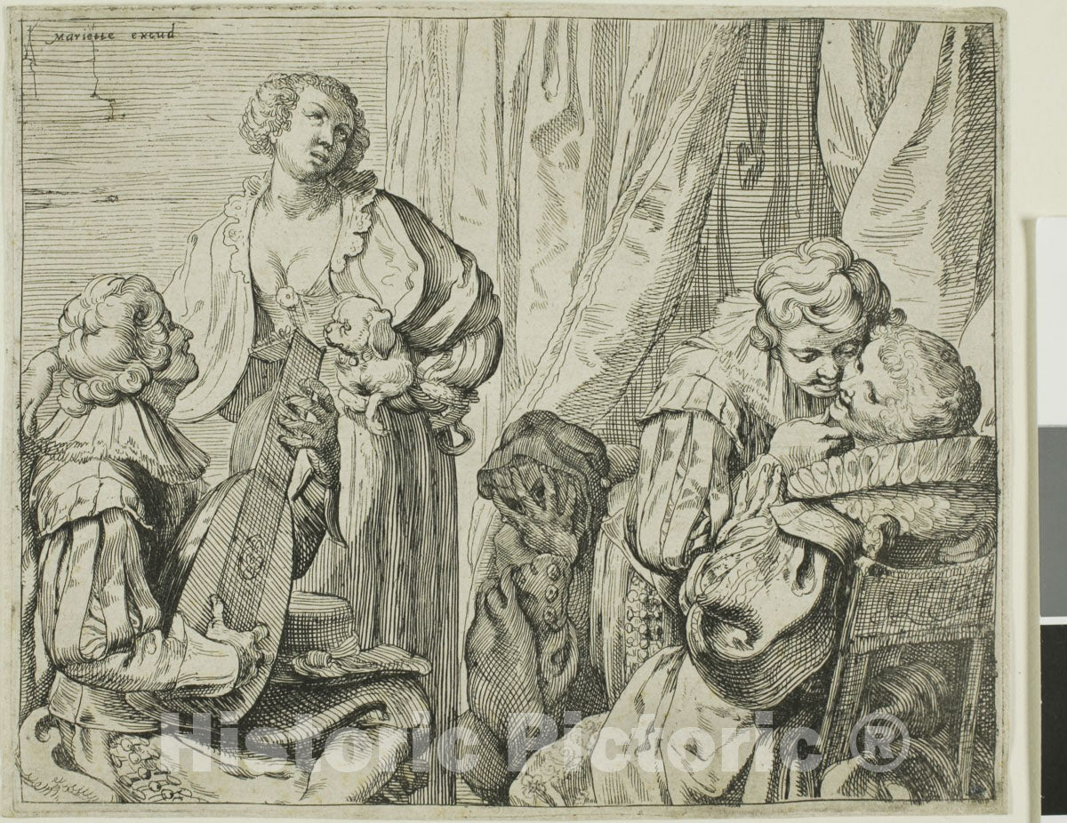 Art Print : Interior with Two Pairs of Lovers and a Fool, Johann Liss, c 1882, Vintage Wall Decor :