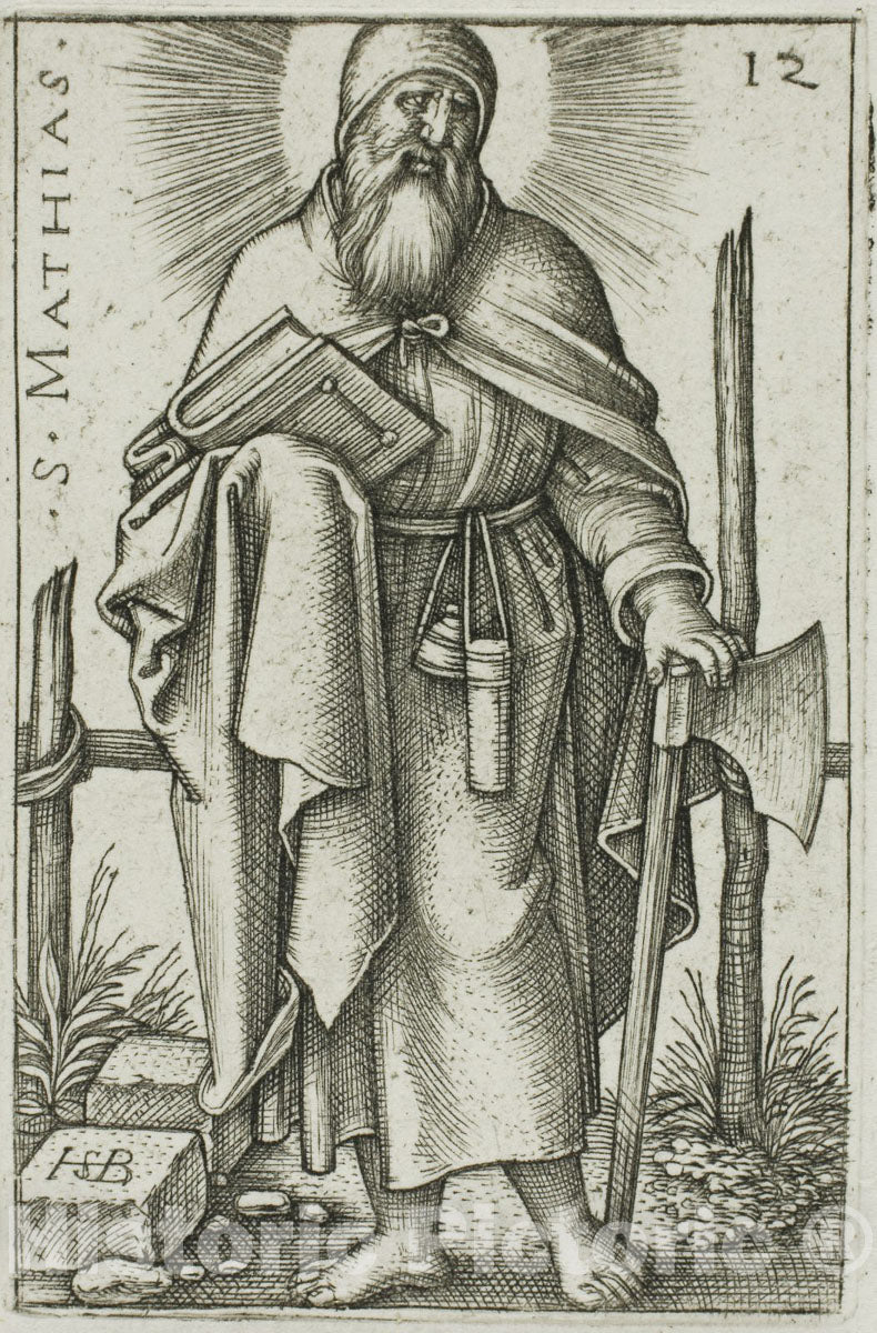 Art Print : St. Matthias, plate twelve from The Twelve Apostles, Hans Sebald Beham, c 1800, Vintage Wall Decor :