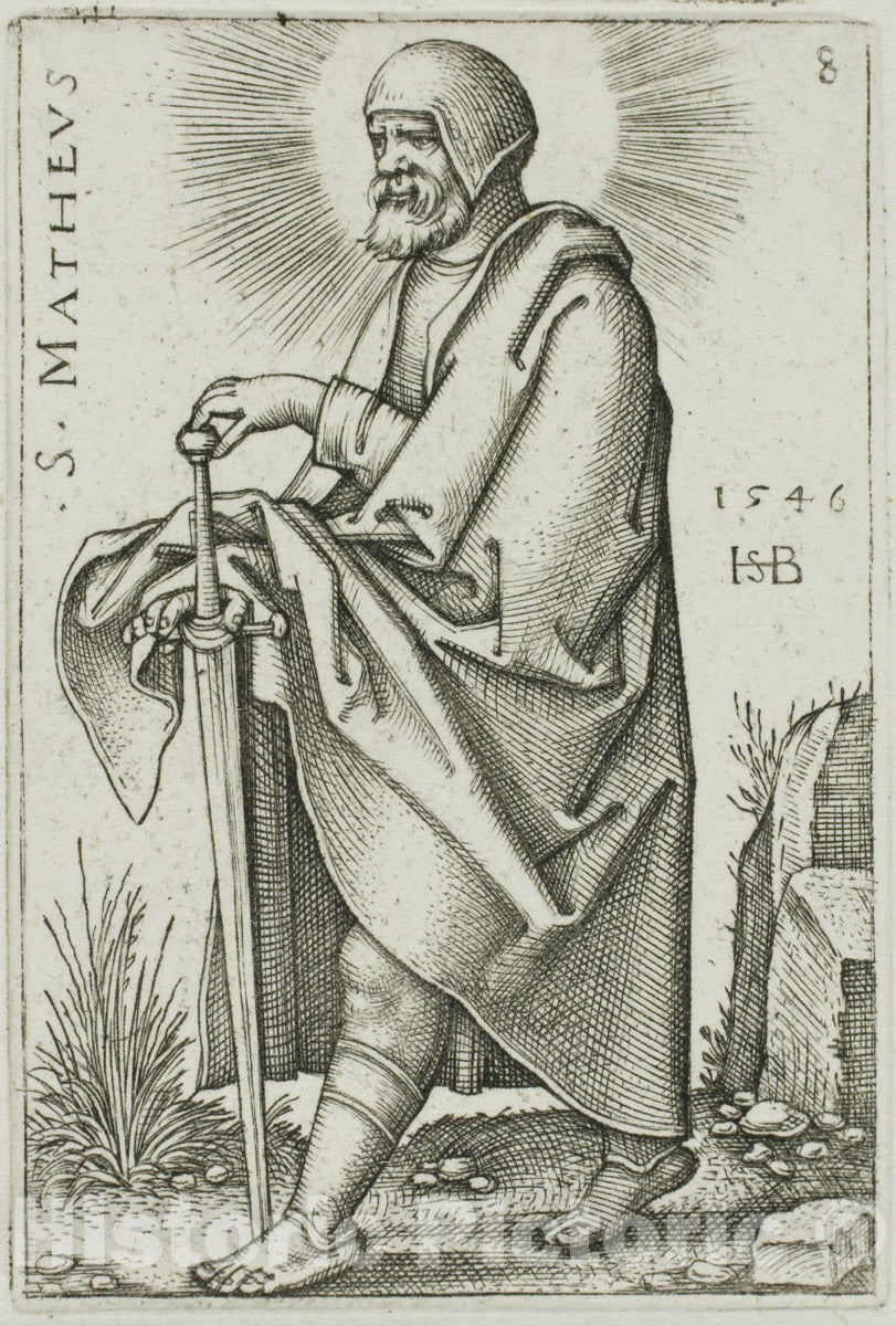 Art Print : St. Matthew, plate eight from The Twelve Apostles, Hans Sebald Beham, c.17eight1, Vintage Wall Decor :