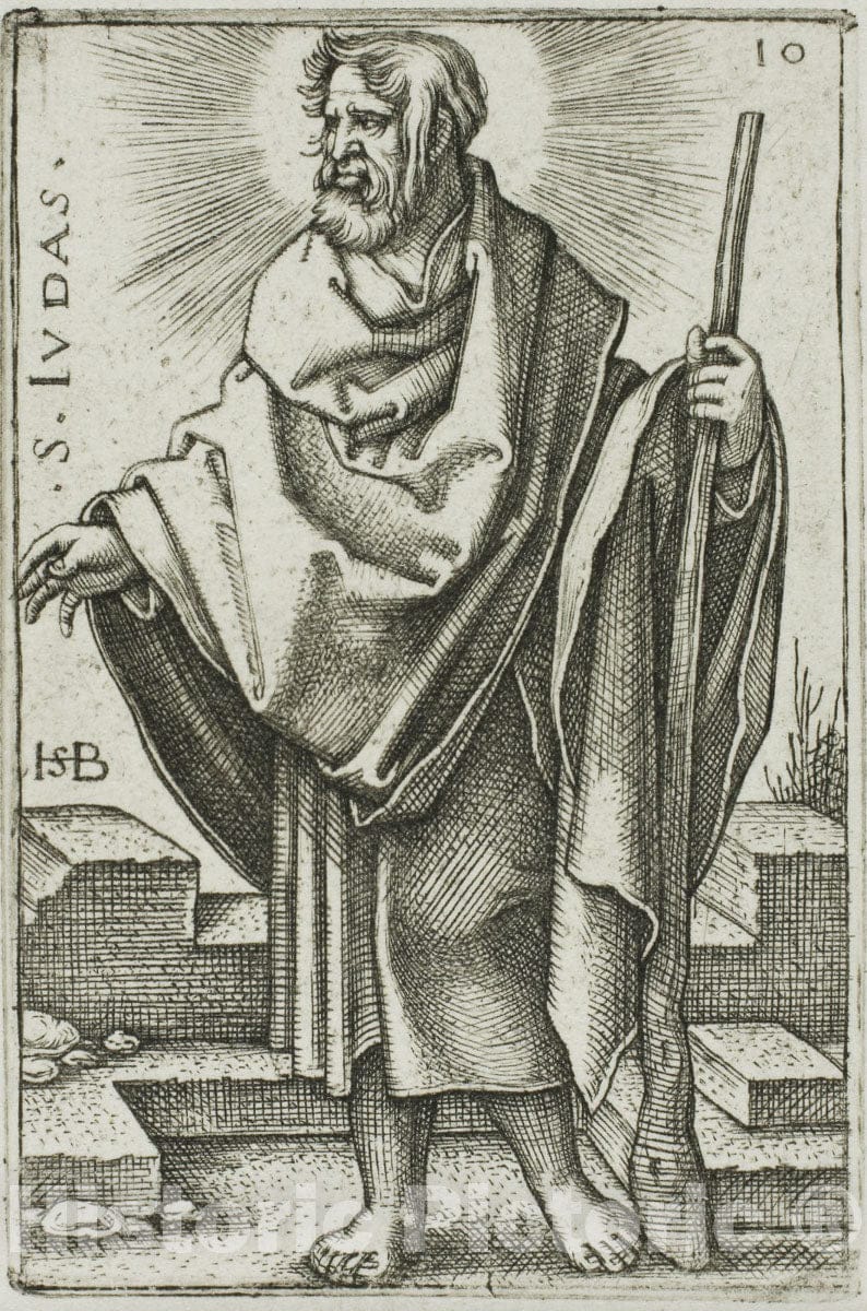 Art Print : St. Jude, plate ten from The Twelve Apostles, Hans Sebald Beham, c 1955, Vintage Wall Decor :