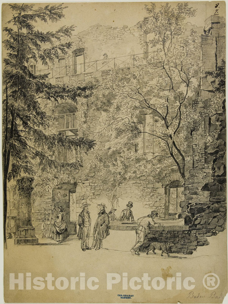 Art Print : Baden-Baden, Christian Grabau, c 1850, Vintage Wall Decor :