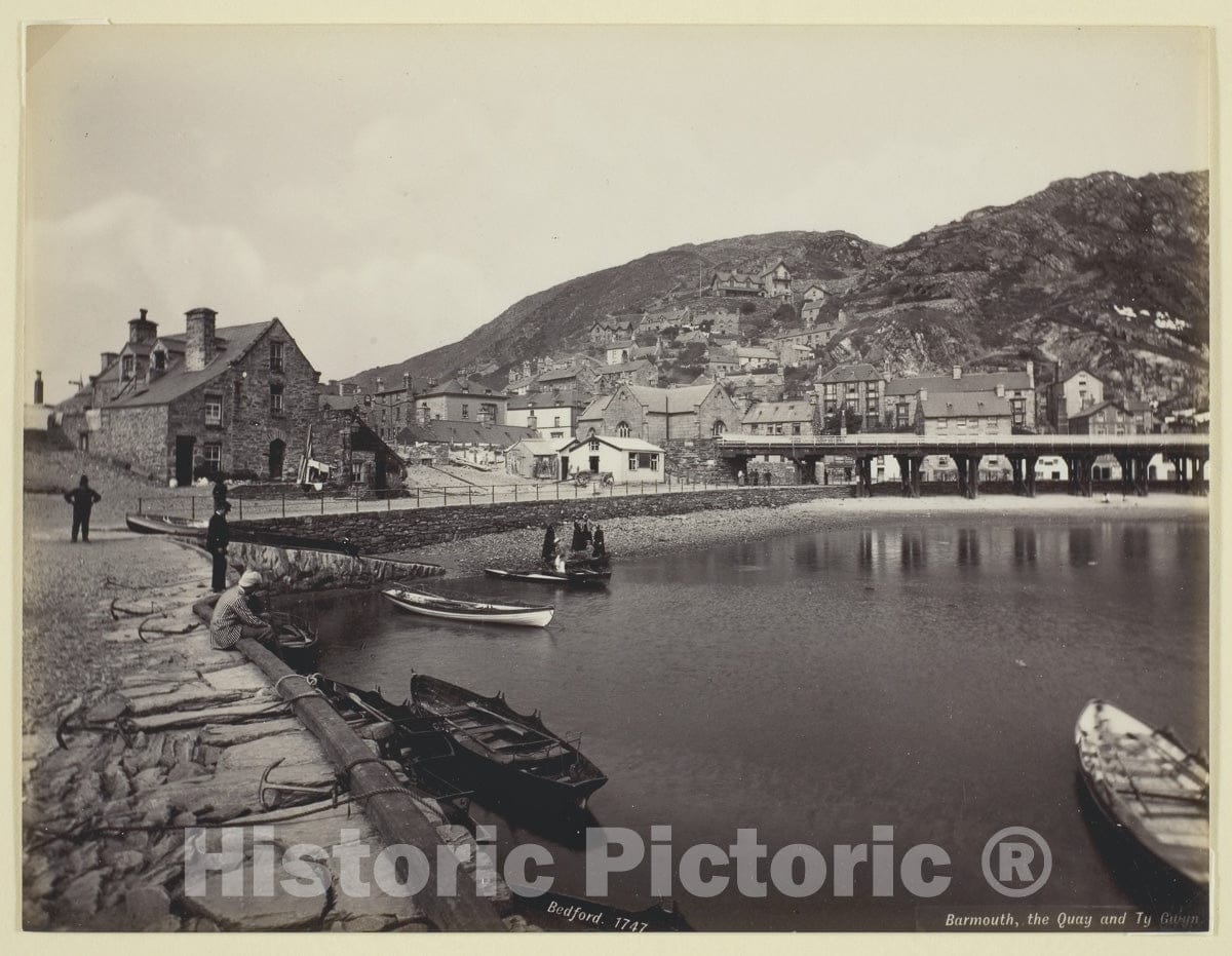 Art Photo : Barmouth, the Quay and Ty Gwyn, Francis Bedford, c.1877, Vintage Wall Decor :