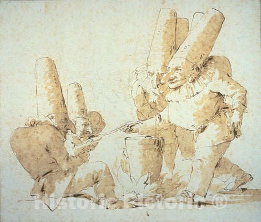 Art Print : Punchinellos Cooking and Tasting Gnocchi (Punchinellos Repast), Giambattista Tiepolo, c.1717, Vintage Wall Decor :