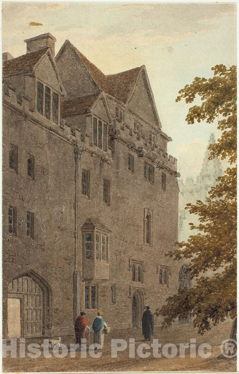 Art Print : Old Magdalen Hall from the Gravel Walk Burnt Down A.D., Frederick MacKenzie, c 1881, Vintage Wall Decor :