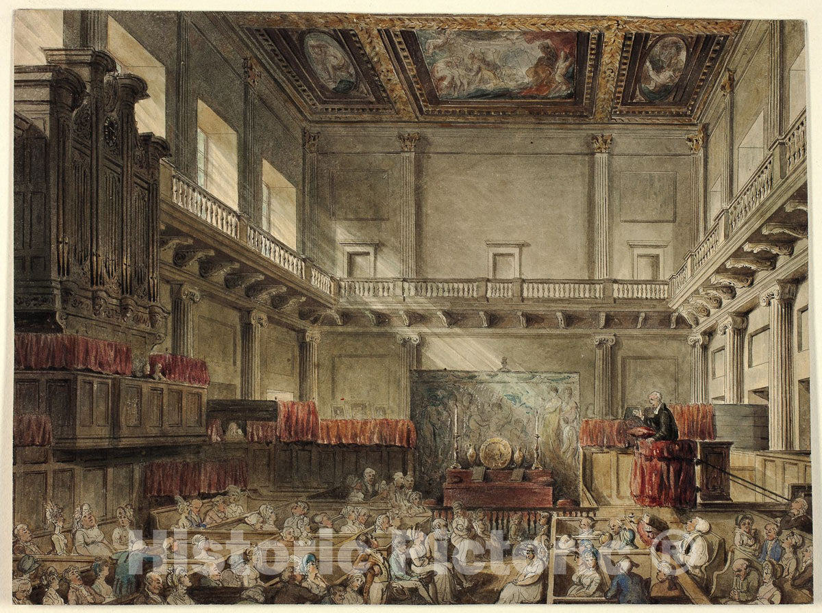Art Print : Study for Royal Chapel, Whitehall, in Micocosm of London, Augustus Charles Pugin, c 1875, Vintage Wall Decor :