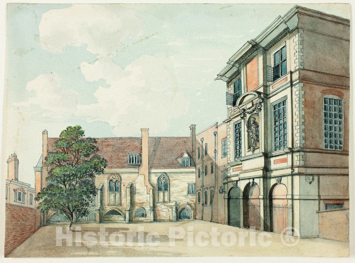 Art Print : Remains of the Old Priory and Mathematical School, Christs Hospital, Samuel Ireland, c 1806, Vintage Wall Decor :