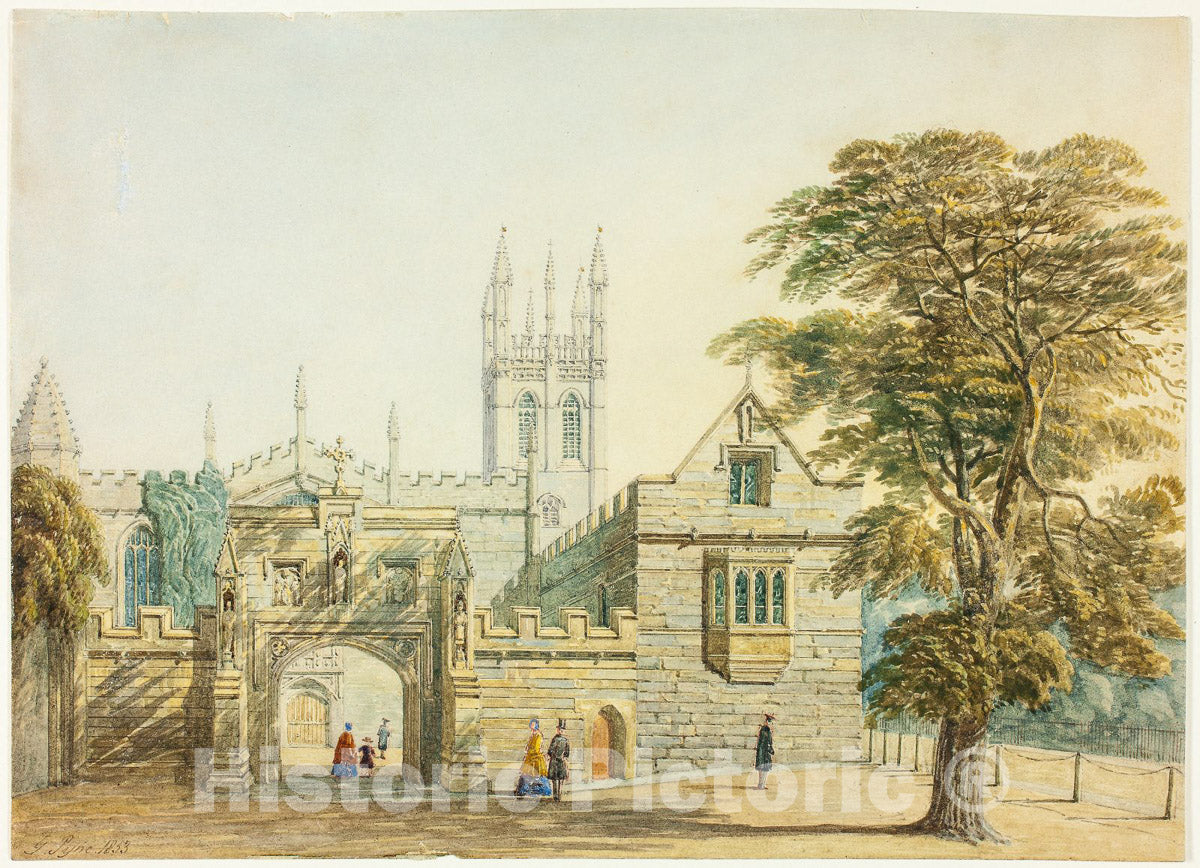Art Print : Magdalen College and Tower, Oxford, George Pyne, c.1862, Vintage Wall Decor :