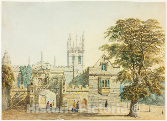 Art Print : Magdalen College and Tower, Oxford, George Pyne, c.1862, Vintage Wall Decor :