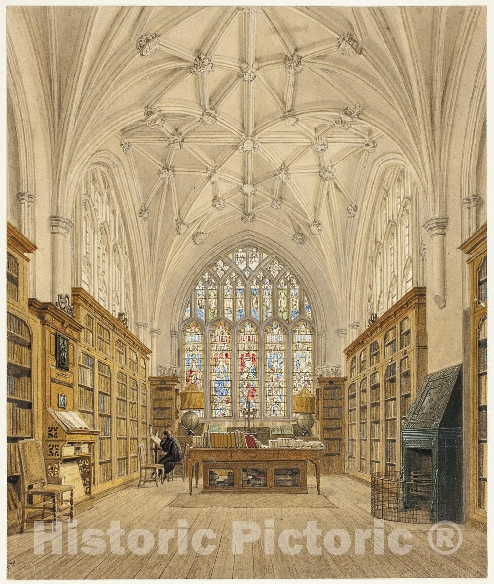 Art Print : Library of Winchester College, Frederick MacKenzie, c 1878, Vintage Wall Decor :