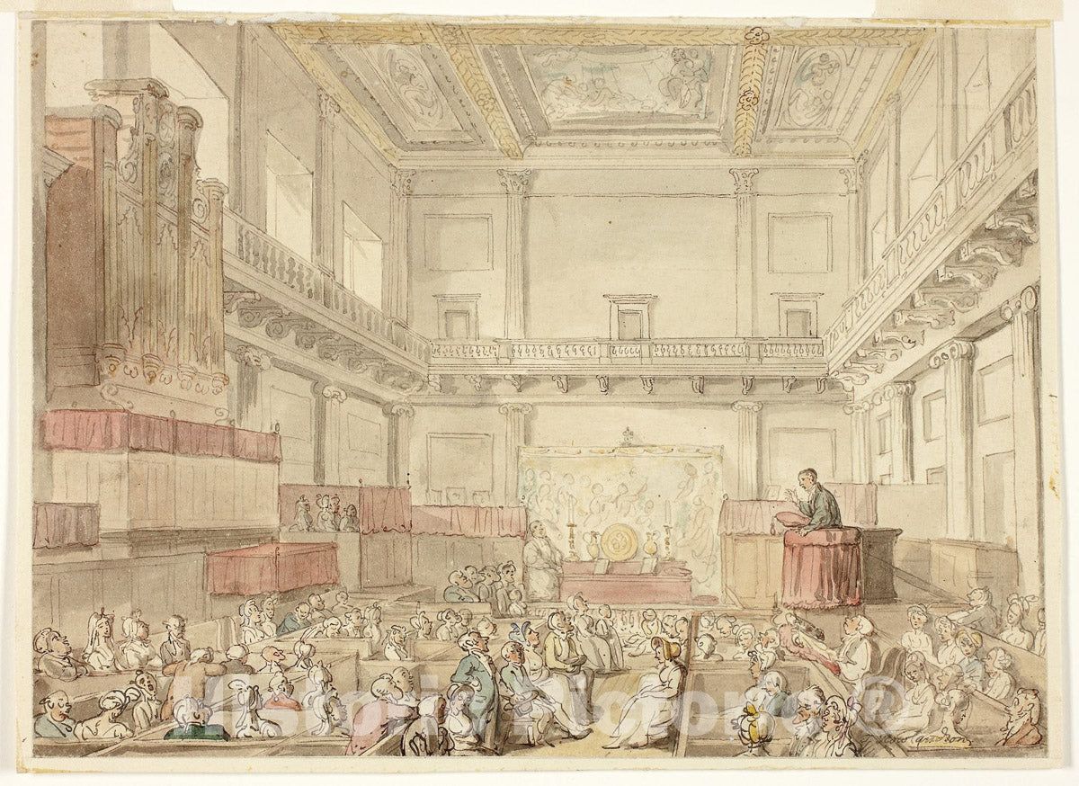 Art Print : Study for Royal Chapel, Whitehall, from Microcosm of London, Thomas Rowlandson, c 1875, Vintage Wall Decor :
