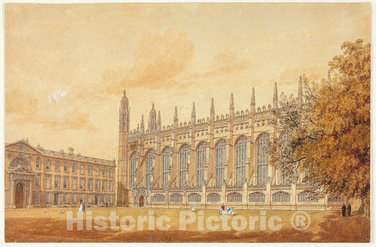 Art Print : South Side of Kings College Chapel, Cambridge, Frederick MacKenzie, c.1905, Vintage Wall Decor :