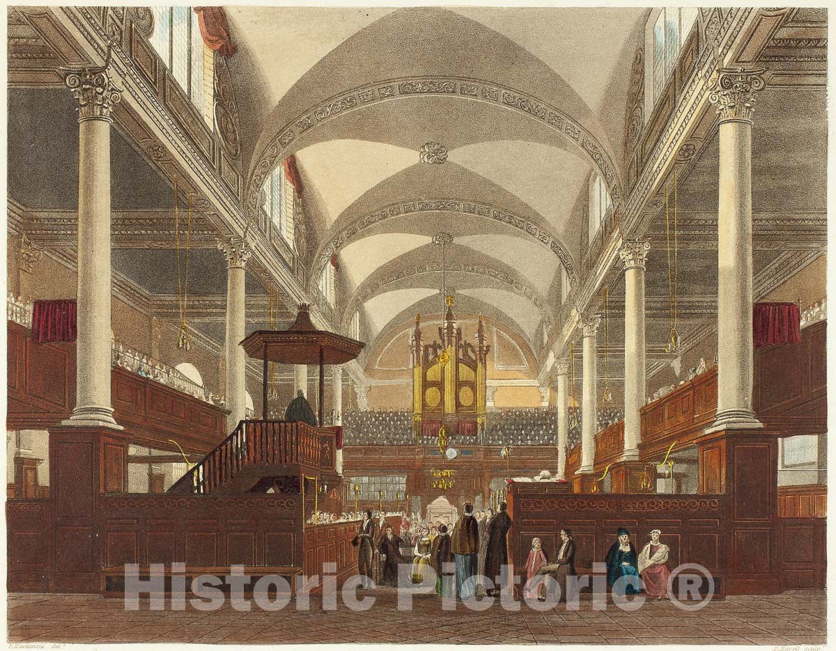 Art Print : Interior of Christ Church, Daniel Havell, c 1921, Vintage Wall Decor :