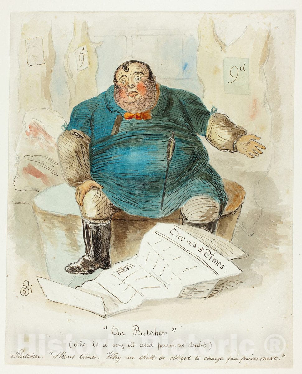 Art Print : Our Butcher, John Leech, c.1843, Vintage Wall Decor :