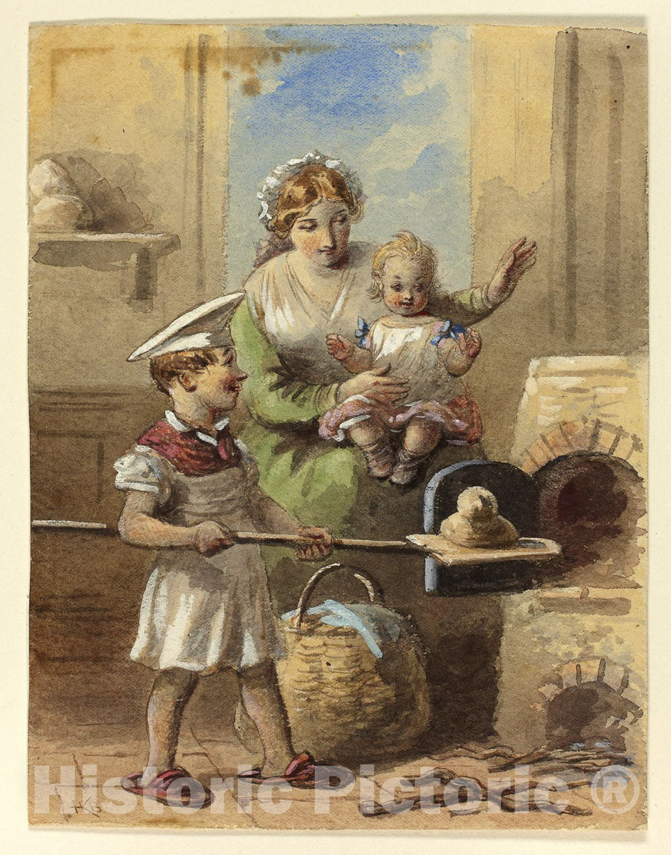 Art Print : Boy Baking Bread, Hablot Knight Browne, c.1859, Vintage Wall Decor :