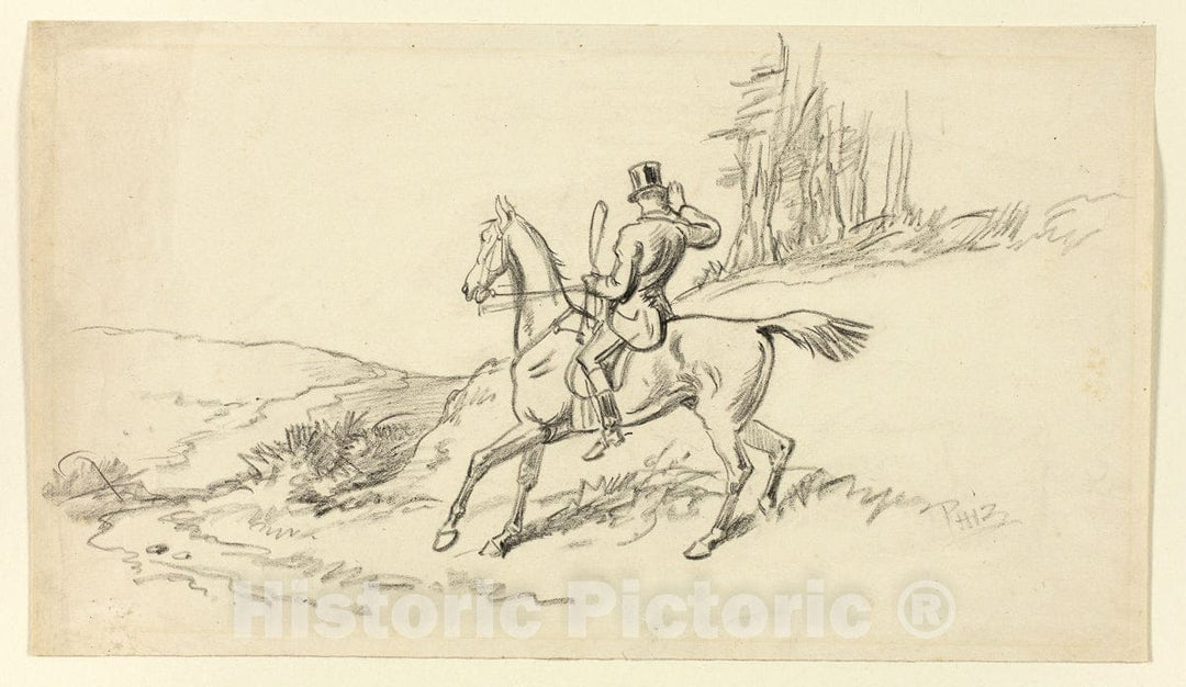 Art Print : Rider Reining in Horse, Hablot Knight Browne, c 1805, Vintage Wall Decor :