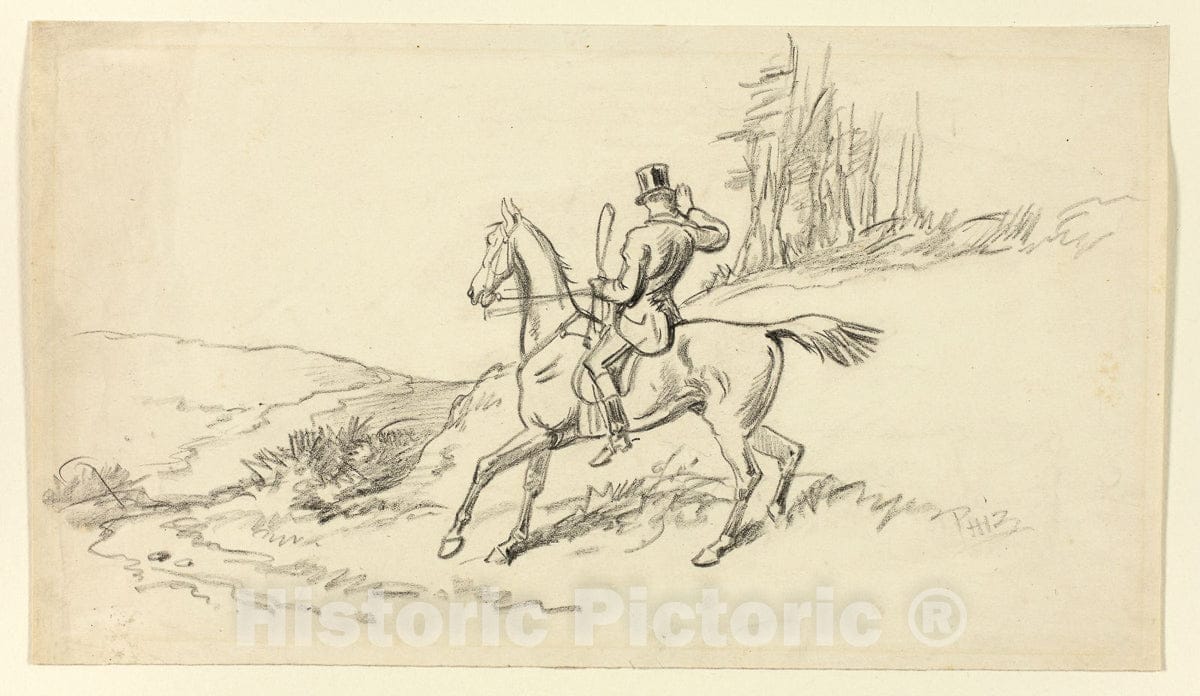 Art Print : Rider Reining in Horse, Hablot Knight Browne, c 1805, Vintage Wall Decor :