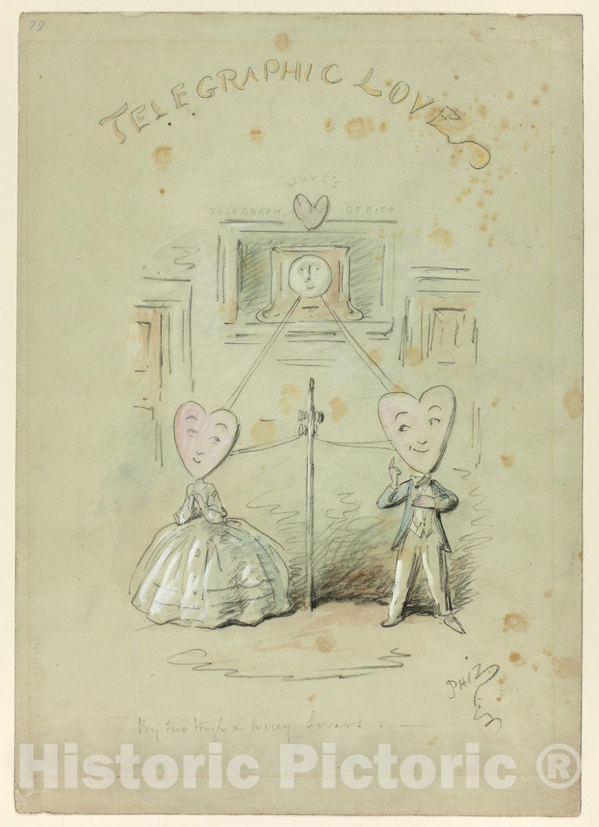 Art Print : Telegraphic Love, Hablot Knight Browne, c.1627, Vintage Wall Decor :