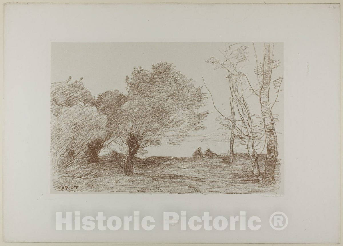 Art Print : Willows and White Poplars, Jean Baptiste Camille Corot, c.1895, Vintage Wall Decor :