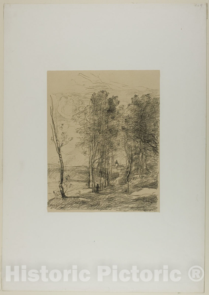 Art Print : The Bell Tower of St. Nicolas-lez-Arras, Jean Baptiste Camille Corot, c 1921, Vintage Wall Decor :