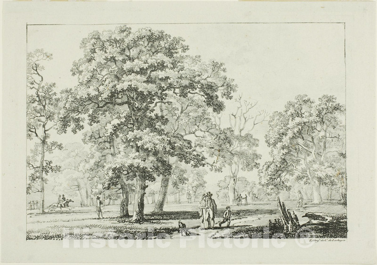 Art Print : People Walking in a Wood, Louis Pierre Baltard, c.1938, Vintage Wall Decor :
