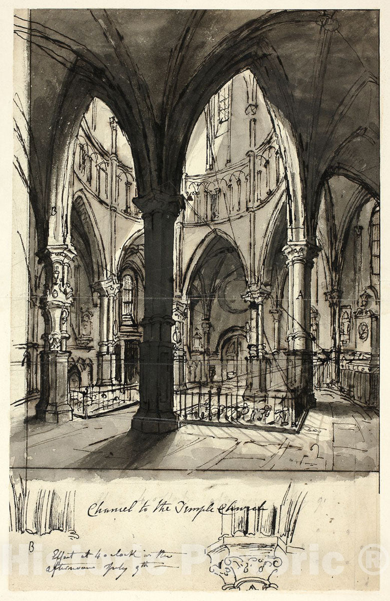 Art Print : Chancel to the Temple Church, Augustus Charles Pugin, c.1546, Vintage Wall Decor :