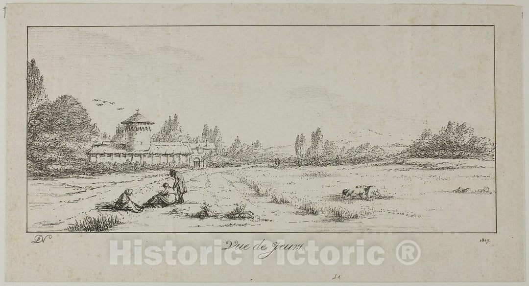 Art Print : View of Jeurs, Dominique-Vivant Denon, c.1968, Vintage Wall Decor :