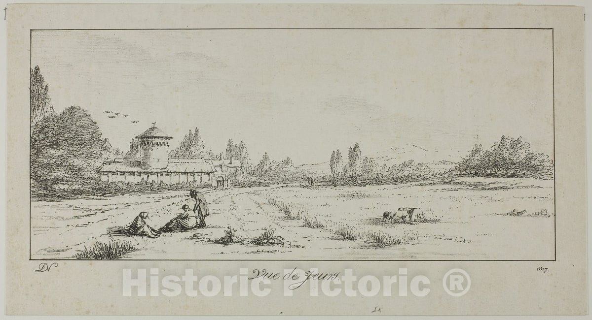 Art Print : View of Jeurs, Dominique-Vivant Denon, c.1968, Vintage Wall Decor :