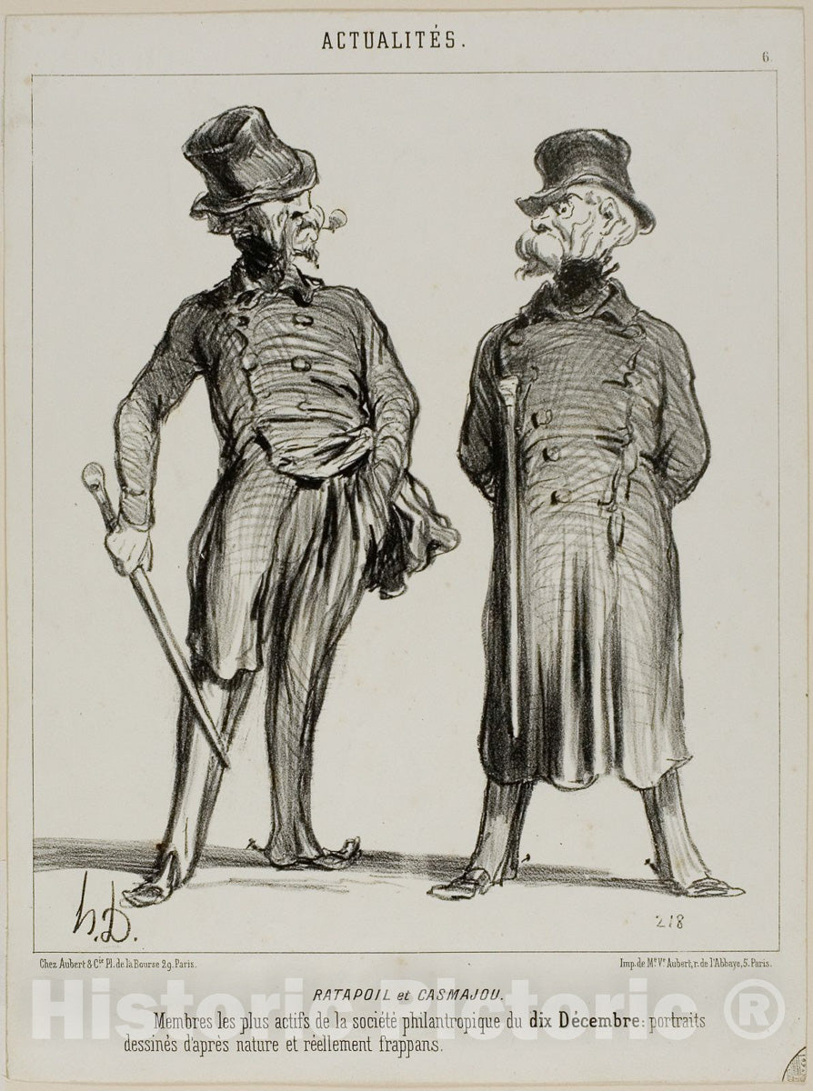 Art Print : Ratapoil and Casmajou., plate six from Actualites, Honore Victorin Daumier, c 1845, Vintage Wall Decor :