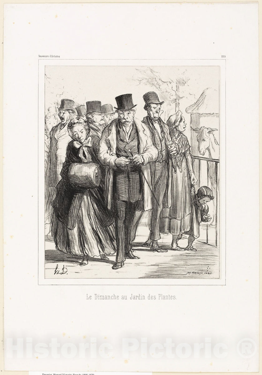 Art Print : A Sunday in the botanical gardens, Honore Victorin Daumier, c 1845, Vintage Wall Decor :