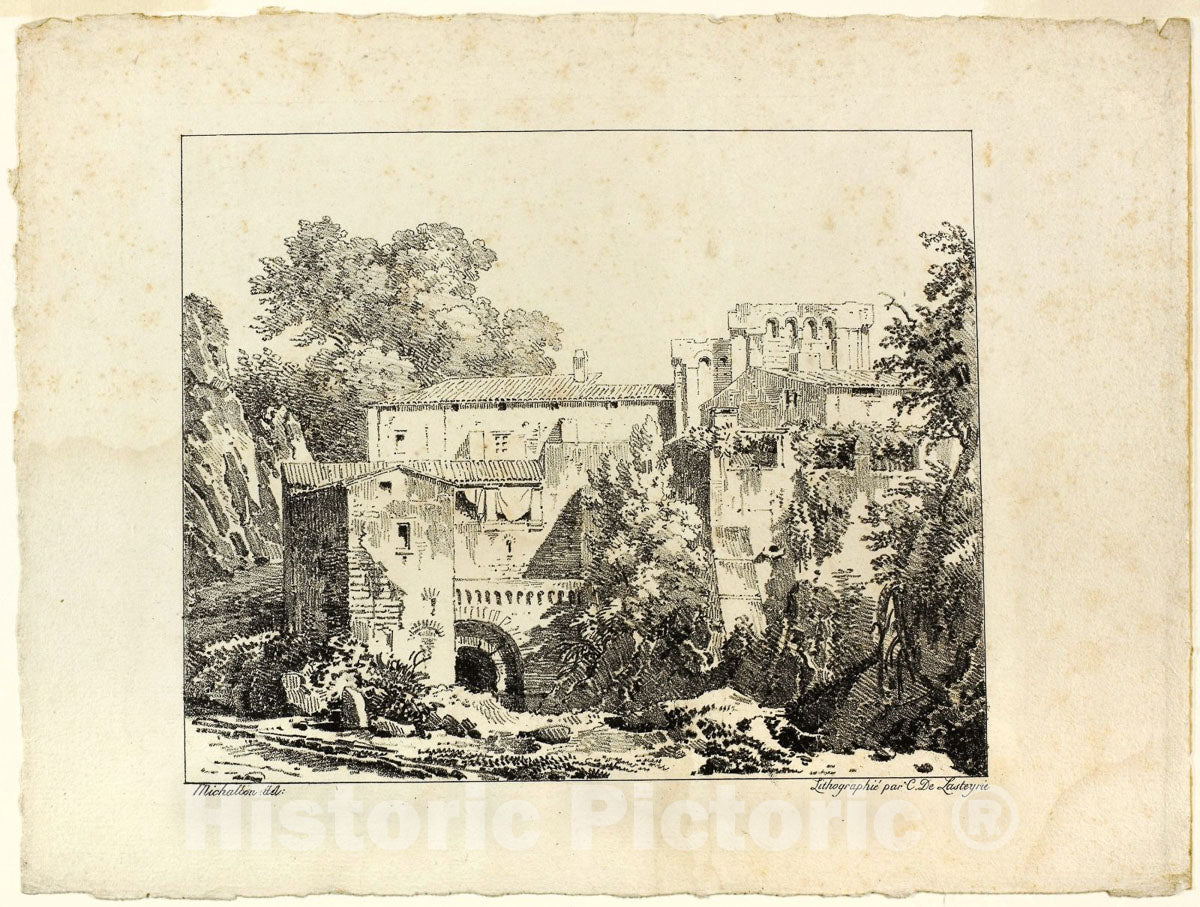 Art Print : Landscape with Ruins and Viaduct, Achille Etna Michallon, c 1963, Vintage Wall Decor :