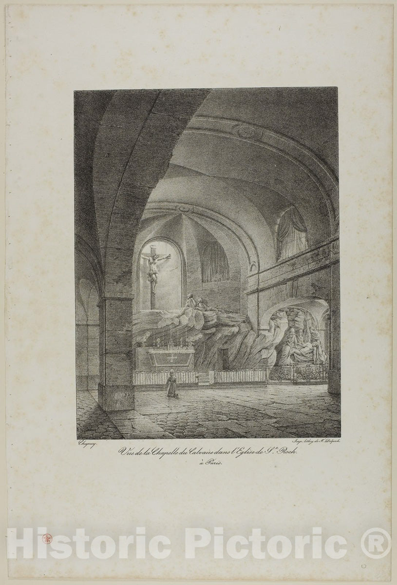 Art Print : View of the Chapel of Calvary in the Church of St. Roch, Paris, Nicolas Chapuy, c.1816, Vintage Wall Decor :