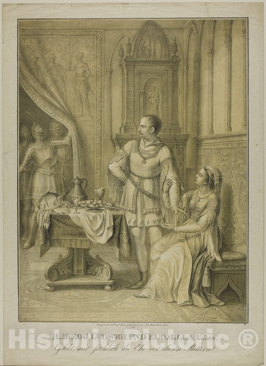 Art Print : Herzog Ludwig I and Ludmilla, Johann Michael Mettenleiter, c.1825, Vintage Wall Decor :