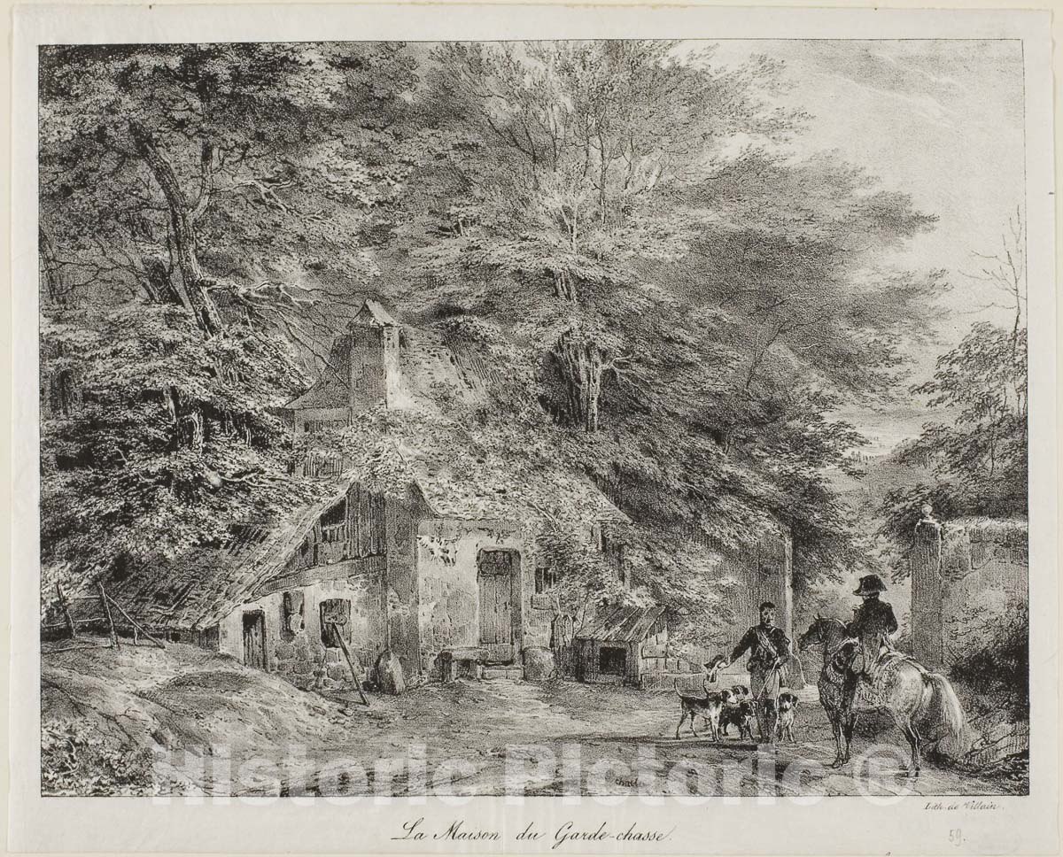 Art Print : The Gamekeepers Cottage, from the Album of 1826, Nicolas Toussaint Charlet, c 1857, Vintage Wall Decor :