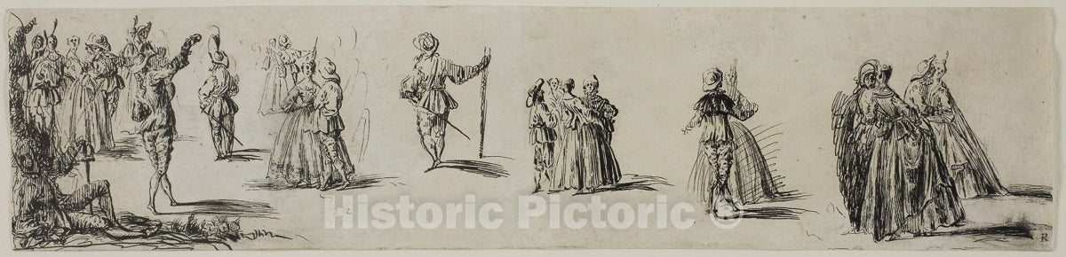 Art Print : Sketches of Ladies and Gentlemen, Dancers, Imitator of Jean Antoine Watteau, c.1947, Vintage Wall Decor :