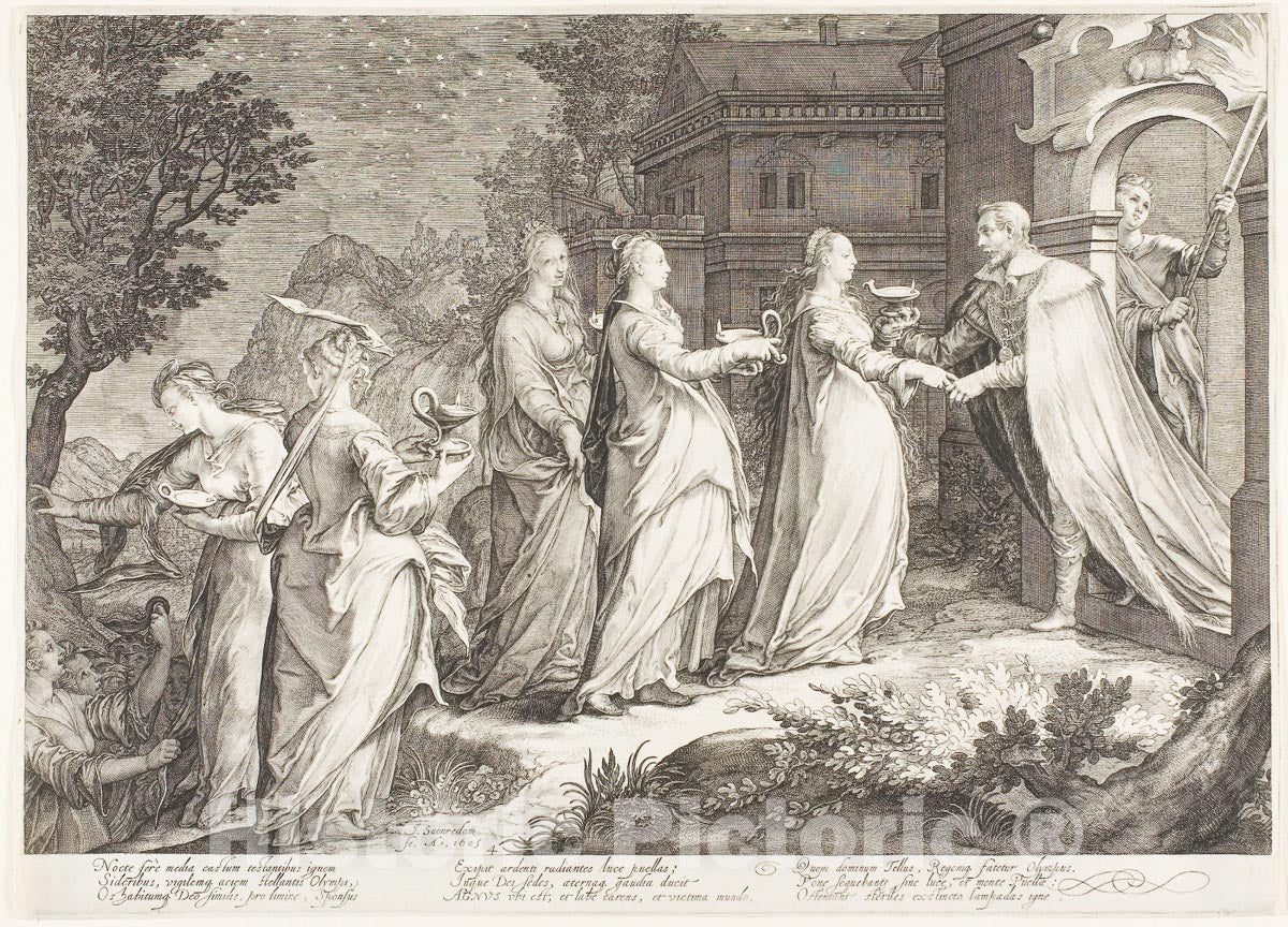 Art Print : Plate Four, from Five Wise and Five Foolish Virgins, Jan Saenredam, c.1674, Vintage Wall Decor :