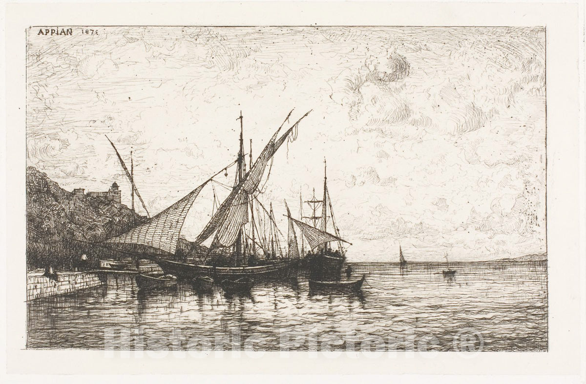Art Print : The Port of Monaco, Adolphe Appian, c 1857, Vintage Wall Decor :