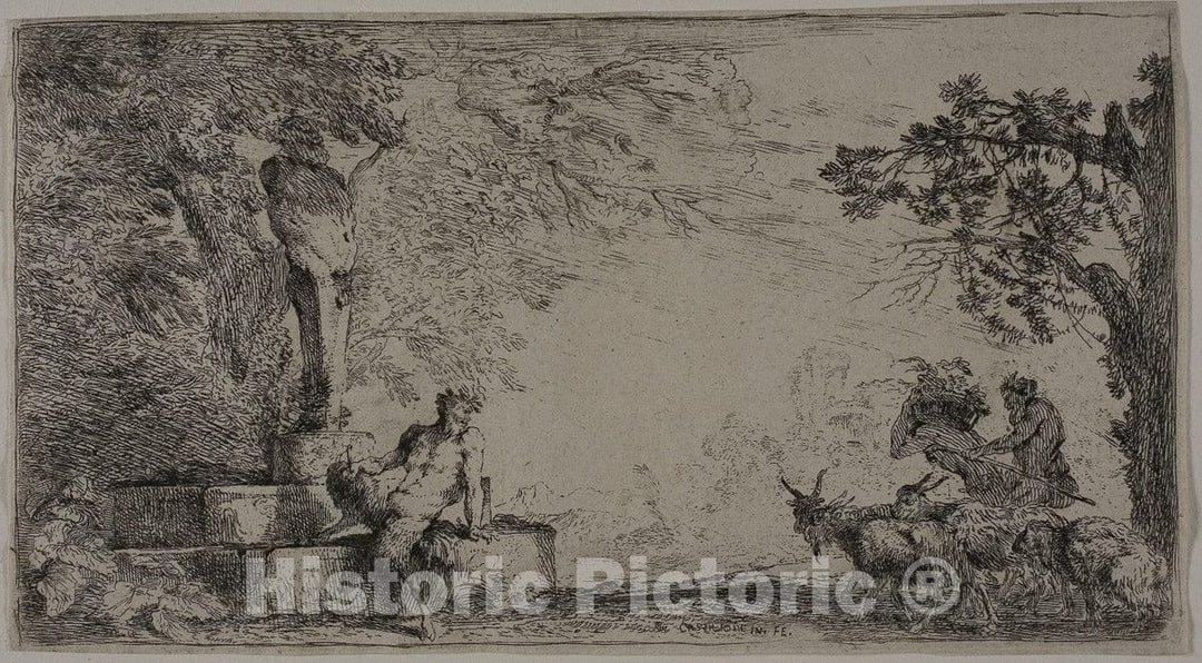 Art Print : Satyr Resting beneath a Herm, Giovanni Benedetto Castiglione, c.1780, Vintage Wall Decor :