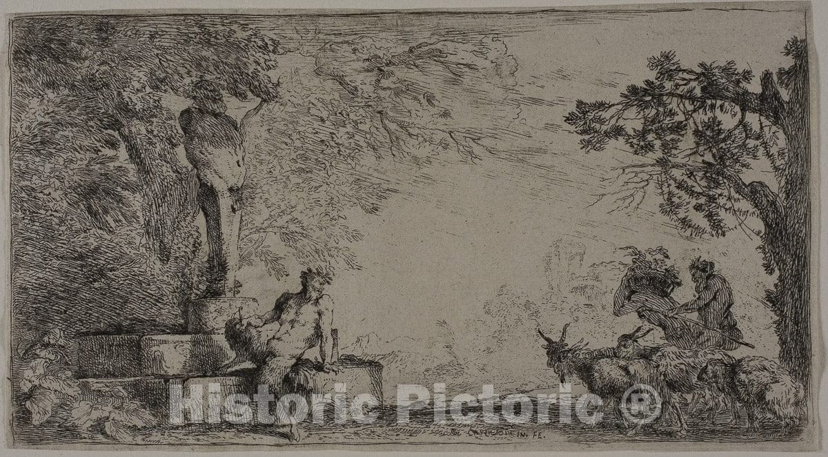 Art Print : Satyr Resting beneath a Herm, Giovanni Benedetto Castiglione, c.1780, Vintage Wall Decor :