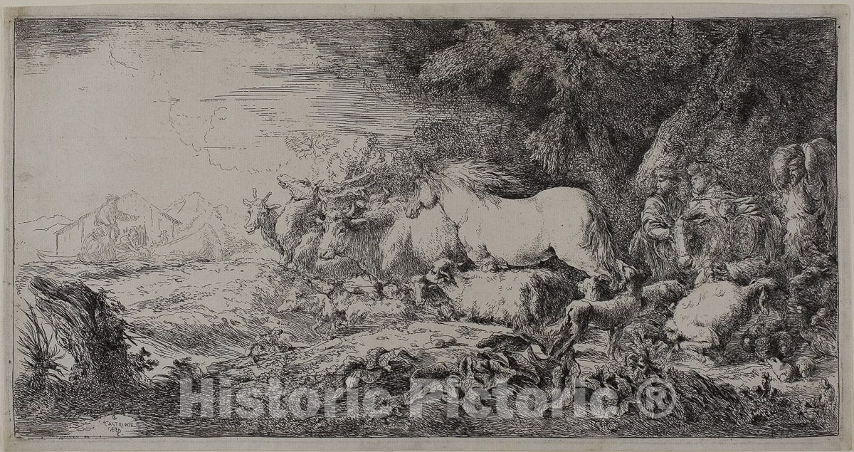 Art Print : Noah and the Animals Entering the Ark, Giovanni Benedetto Castiglione, c 1925, Vintage Wall Decor :