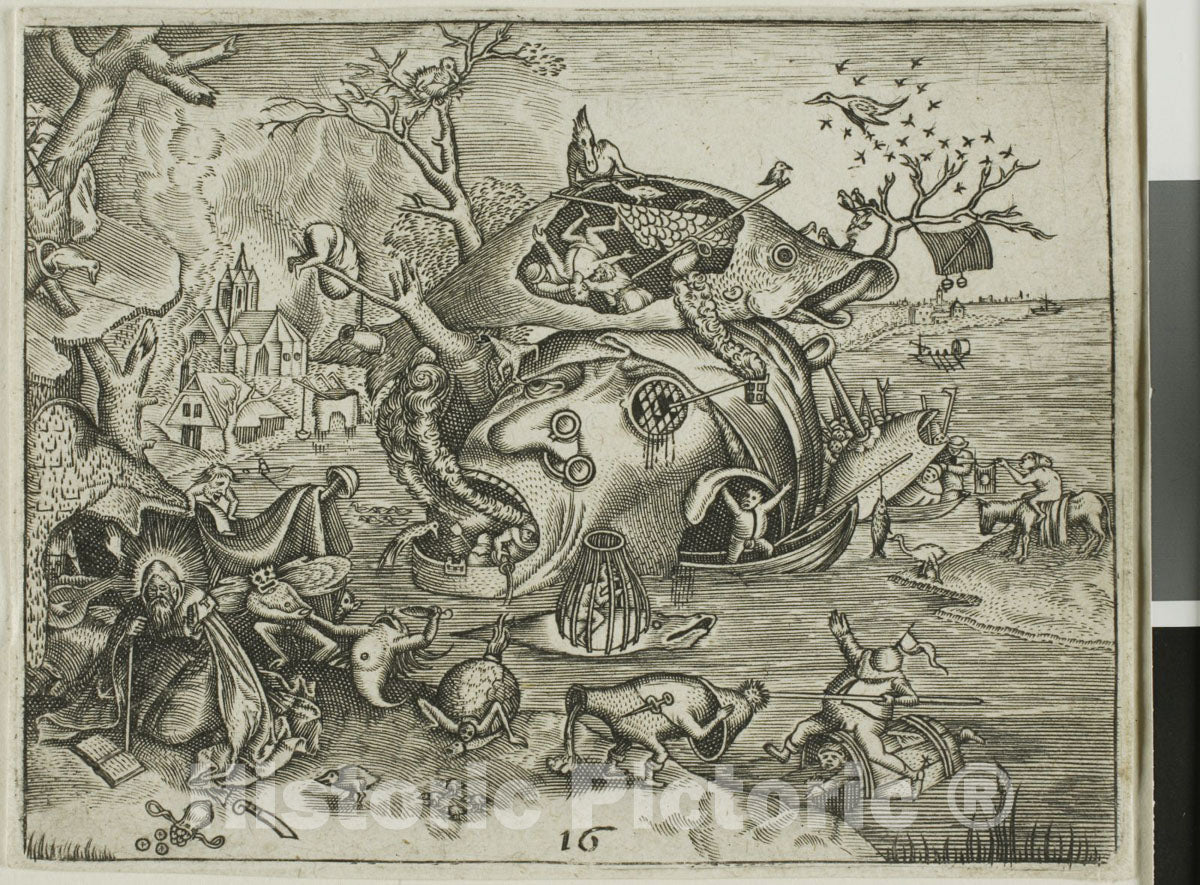 Art Print : The Temptation of Saint Anthony, plate sixteen from the Emblemata Secularia, Johann Theodor de Bry, c 1520, Vintage Wall Decor :