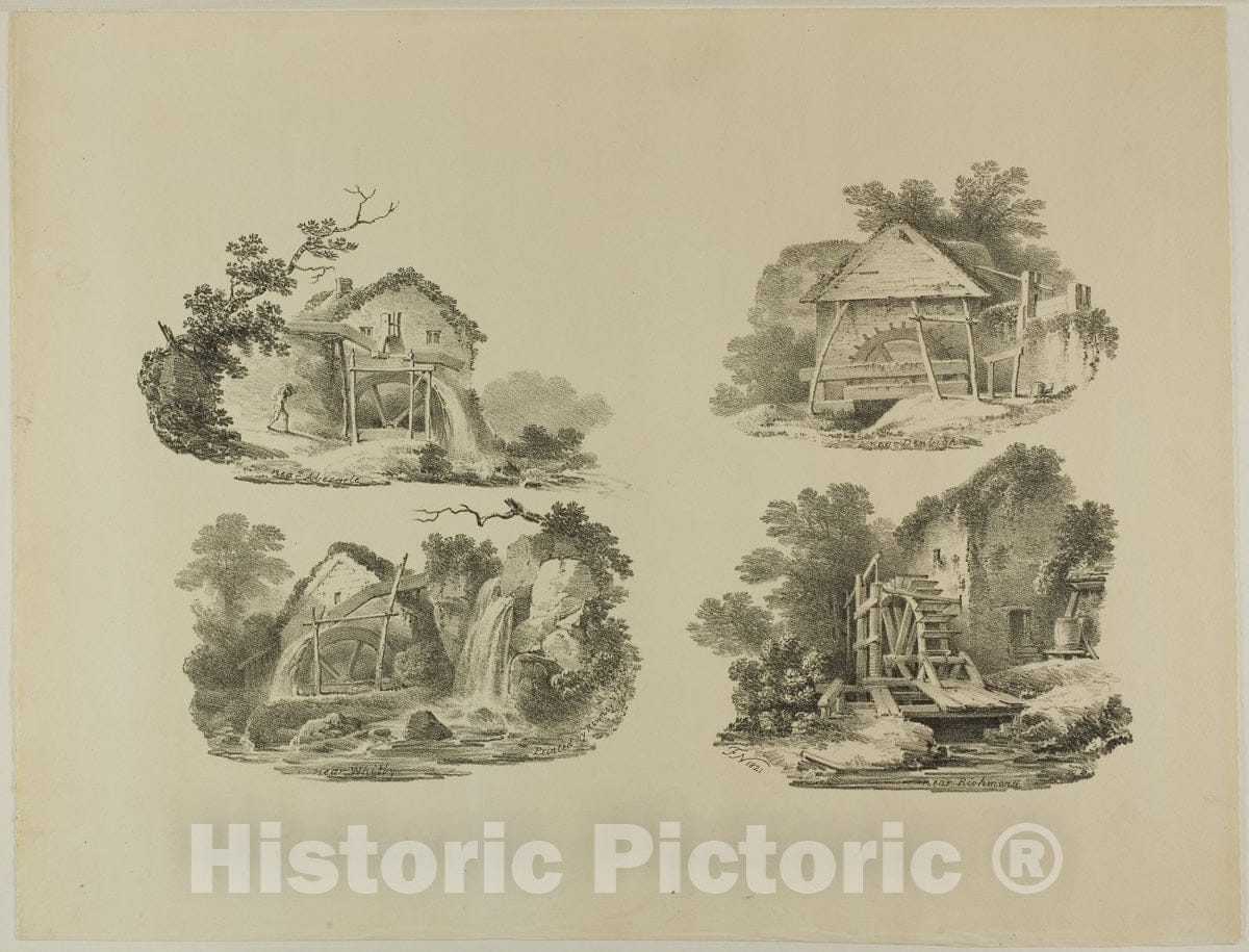 Art Print : Mill Wheels near Abergele, Denbigh, Whitby, Richmond, Francis Nicholson, c.1939, Vintage Wall Decor :