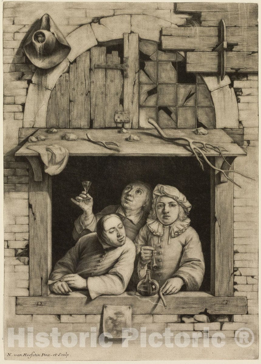 Art Print : Three Smokers at a Window, Nicolas Van Haften, c 1755, Vintage Wall Decor :