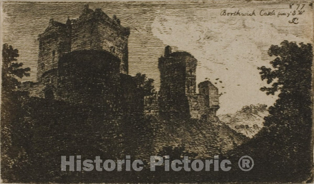 Art Print : Borthwick Castle from the Southwest, John Clerk of Eldin, c.1753, Vintage Wall Decor :